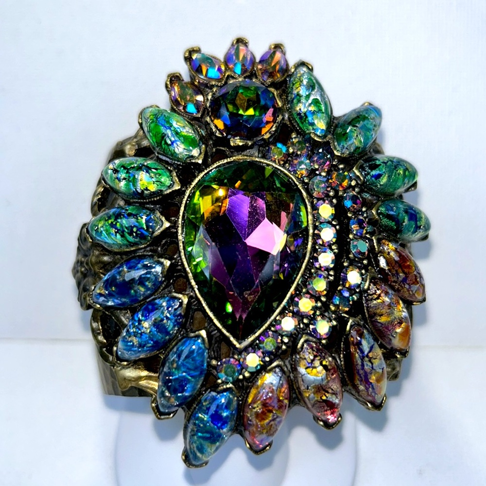 NWOT Multi Color “Peacock ” Cuff Bracelet By Sweet Romance Goth Punk Colorful